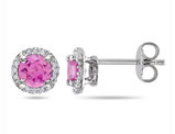 1.18 Carat (ctw) Lab-Created Pink Sapphire Solitaire Halo Earrings in Sterling Silver